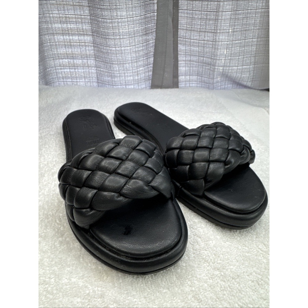 Seychelles Women's Black Puffy Woven Slide Sandals Size‎ 8 Made In Italy